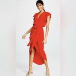 Amanda Uprichard  Red Martinique Midi Dress Ruffle Sleeve Tulip Hem Belt MEDIUM Photo 1