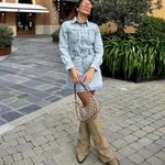 ZARA  Jeans Denim Long Sleeve Bruiser Stretch Frayed Mini Shirt Dress Sz M Photo 3