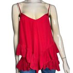 Madison Marcus  Women’s S Red Silk Double Ruffled Hem Spaghetti Strap Camisole Photo 1