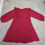 Umgee Dress Medium Red Long Sleeve Babydoll V Neck Ruffle Piping Christmas Photo 7
