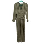 Ramy Brook Crosby Jumpsuit Long Sleeve Belted Satin Sage Green Size 4 Photo 2