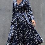 Navy Flower Midi Dress Blue Size XS Photo 2