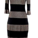 Cache Vintage Black Gold Shimmer Striped Semi Formal Midi Dress Size Small S Photo 0