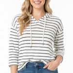 Paper Crane  white & black striped knit hoodie size small Photo 0