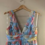 Lulus  Perfectly Divine Blue Floral Tulle Tiered Ruffled Midi Dress Size L NWT Photo 2