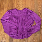 Steve Madden Pyper Satin Crew Neck Long Sleeve Ruffle Hem Blouse Purple XS NWT Photo 2