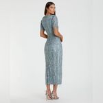 Mac Duggal 5980 Blue High Neck Short Sleeve Crystal Fringe Column Dress Photo 4