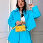 ZARA  Cropped Bomber Tweed Weave Textured Zip Jacket Blue Size XS NEW Photo 1