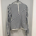Topshop  Blue White Stripe Bell Long Sleeve Round Neck Top Blouse Sz 8 Photo 4