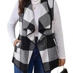 BUFFALO PLAID WATERFALL COLLAR VEST BLACK WHITE WOMEN SIZE SMALL Photo 0