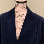 Perry Ellis Navy Blue Velvet Cotton Personal Women’s Size 14 Large Structured Blazer Jacket Photo 2