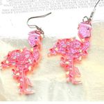 Christmas Flamingo Earrings New Santa Hat Holiday Lights Glitter Accents… Pink Photo 1