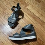 Eileen Fisher Leather Pewter Gunmetal Crisscross Straps Smart Sport Sandal Metallic zip open toe wedge platform coastal Photo 0