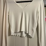 American Eagle White Waffle Knit Cropped Long Sleeve Top Photo 0