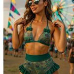 FABLES By BARRIE Custom Metallic Peacock Ruffled Festival Rave Party Bikini Sz S Green Photo 0