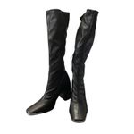 Pretty Little Thing  Black Boots Square Toe Silver Calf Heeled Sock Boots Size 8 Photo 3