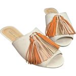 Anthropologie Vicenza Tasseled Slides Leather Sandals Shoes 37 / 8 Orange Photo 0