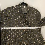 Elan Black Gold Metallic Feather Tie Neck Bow Button-up Bell Sleeve Dress Large Photo 5