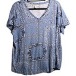 Style & Co Blue Paisley Bandana Print V Neck T Shirt Top Short Sleeve Cotton Womens 2X Boho Photo 0