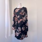 Nine West  Black Floral Print Long Sleeve Knee Length Dress Photo 3