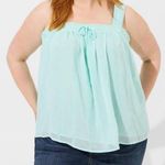 Torrid Aqua Blue Embroidered Crinkle Chiffon Crochet Lace Trim Tank Top Photo 0