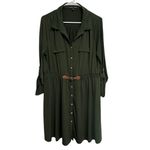 Always Indigo Shirt Dress Olive Green Button Front Belted Long Sleeve Size 1X Photo 1