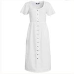 Lands' End Women's Petite Linen Sweetheart Button Front Midi Dress Flutter Sleeve Small Photo 2
