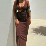ZARA  dress fitted bodycon Brown Cutout Midi Party Wedding Coctail Photo 5