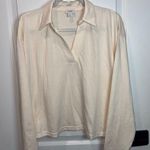 J.Crew Women's Medium Long Sleeve Polo Shirt V-Neck Cream Photo 0