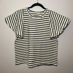 ALC Frank A.L.C. Black White Stripe Ruffle Short Sleeve Carrie Shirt Women's size Medium Photo 1