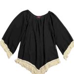 Avani Black Sheer Cream Fringe Tunic Top Cover up Resortwear Boho Western Fall Size XL Photo 1