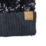 C.C. NWT Sequin Pom Beanie Womens OS Black Faux Fur Winter Glam Holiday Party Photo 3
