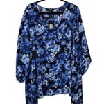 Slim Factor by Investments NWT Plus Size Royal Blue Floral Tunic Blouse Size 2X Photo 1