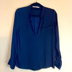 ZARA Trafaluc navy blue blouse top shirt v- neck pocket button Size M Photo 0