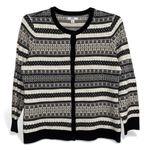 Croft & Barrow  Petite Fair Isle Button Front Cardigan Black White Tan PL Photo 0