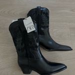 ZARA  Black faux Leather style Western cowboy  ankle heeled Boots Photo 9