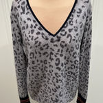 360 Cashmere  Leopard Animal Print Pullover Sweater V Neck Cozy Soft READ Photo 0