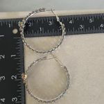 Boutique Large Silver with AB Rhinestone Hoop Earrings Center Flower Photo 9