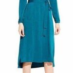 AYR Teal Blue Silk Long Sleeve Belted Midi Trench Dress Size 0 Photo 0