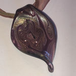 Purple & Gold Tone Shimmer Swirl Glass Pendant Ribbon Chain Boho Necklace Photo 5