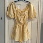 Bella Dahl Yellow Puff Sleeve Romper Smocked Waist 100% Linen Women’s S Beach Photo 7