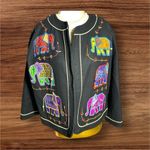 Vintage YakMagik Womens Wool Embroidered Patchwork Elephant Stitched Blazer sz S Black Photo 2