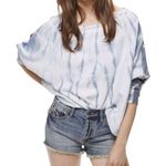 Free People  TIE DYE Oversized Sweatshirt Cotton Blue Crop Dolman Sleeves XS EUC Photo 0