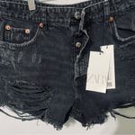 ZARA New Black High Waisted Bohemian Distressed Ripped Shorts 100% Cotton Size 8 Photo 7