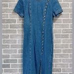 Nina Piccalino Vintage 90’s Denim Boho Short Sleeve Tie Back Midi Slit Dress 8 Blue Photo 0