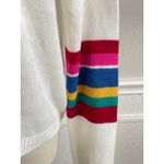 Fantastic Fawn  Cream Sweater Rainbow Multi Color Striped Arms Small Photo 1