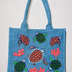 NWT AMERICA & BEYOND Denim Beaded & Crocheted Turtle Purse with Crossbody Strap Blue Photo 0