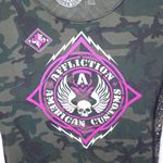 Affliction  T Shirt Womens Small Green Camo Studded American Customs Photo 2