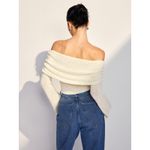 Commense Plush Ivory Casual Stretch Off Shoulder Knit Sweater Top XS Photo 3