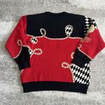 Jaeger Vintage  Sweater Womens Medium Embroidered Rope Metallic Black Red Photo 5